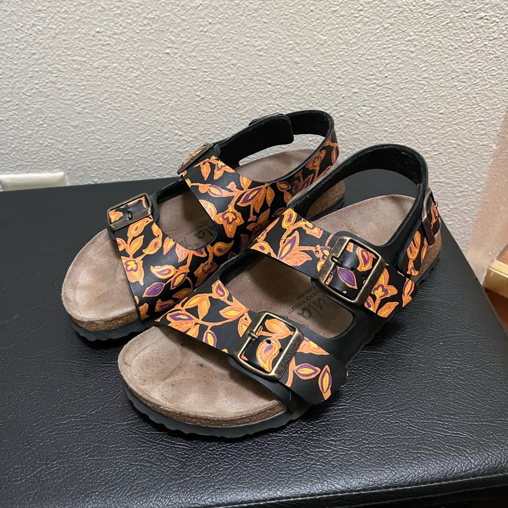 •BETULA• Birkenstock Backstrap Sandals Black Flor Size 39